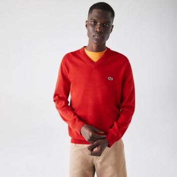 Lacoste V-neck Organic Cotton Sweater - Svetr Pánské Červené | CZ-G0sjwj